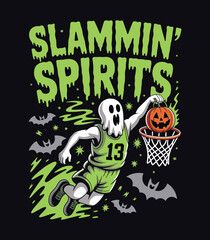Halloween Ghost Basketball Dunk - Slammin' Spirits Sports Design t shirt design