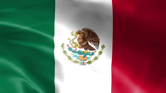 flag of mexico with national coat of arms featuring eagle and serpent waving on textured fabric