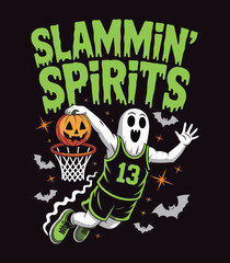 Slammin' Spirits Halloween: Ghost Dunking Pumpkin Ball Illustration t shirt design