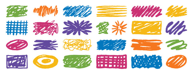 Hand drawn colored doodle shapes set sketch art elements