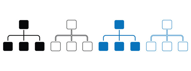 Tree Diagram Icon Set – Vector Outline & Filled Style Organizational, Family and Phylogenetic Structure Symbols