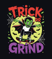 Spooky Vampire Skateboarding: Halloween Trick or Grind Design t shirt design