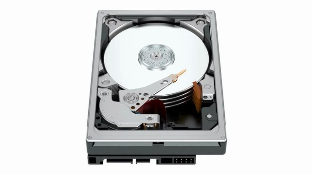 Working Hard Disk Drive (HDD). 3D rendering isolated on white background.
