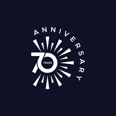 70 Years Anniversary with fireworks logo design vector. Unique 70 years logo design graphics. In colorful.