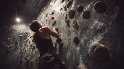 Indoor Rock Climbing on a Bright Training Wall