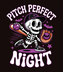 Spooky Skeleton Baseball Player - Pitch Perfect Halloween Night Graphic t shirt design