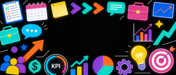 Kpi performance card with strategy, marketing, chart, analysis, management, target, graph