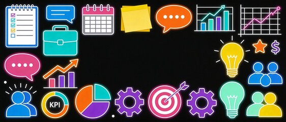 Kpi performance card with analysis, graph, strategy, management, chart, target, marketing
