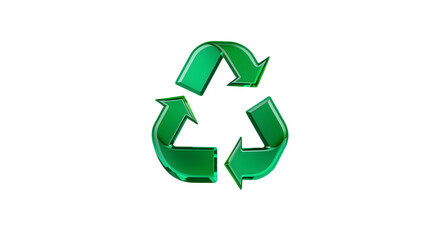 Obraz premium Isolated 3D Render of a Polished Green Glass Recycle Icon on a Pure White Background.