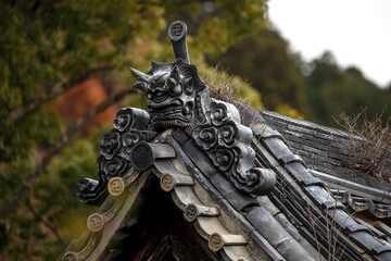This Japanese traditional handcrafted Onigawara displays a mythical face designed to protect the building