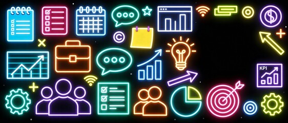 Kpi performance card with management, strategy, graph, chart, target, marketing, analysis