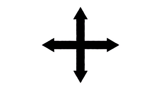 4 directional arrows animation. signs and symbols on white background, compass concept all 4 direction, east, west, south and north