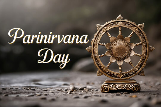 Greeting card Buddhist holiday Parinirvana Day in honor of Buddha reached full Nirvana AI Generative