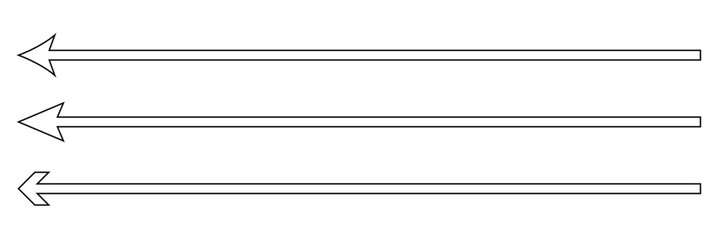 Horizontal long straight arrow signs. Black pointer, direction, position symbol and double arrow icon isolated on white background. Vector Illustration .