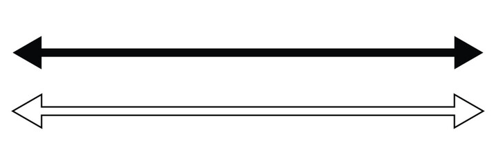 Horizontal long straight arrow signs. Black pointer, direction, position symbol and double arrow icon isolated on white background. Vector Illustration .