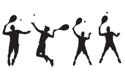 Fototapeta premium Four silhouettes of tennis players serving and hitting balls
