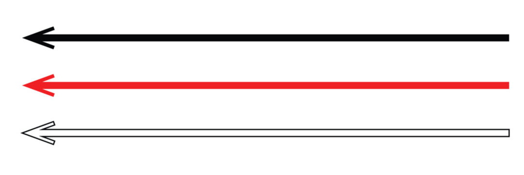 Horizontal long straight arrow signs. Black pointer, direction, position symbol and double arrow icon isolated on white background. Vector Illustration .