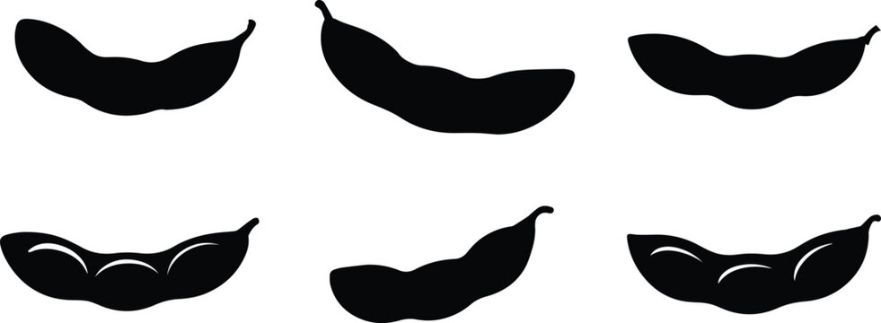 Set of Minimalist black edamame soybean pod vegetable silhouette vector icon