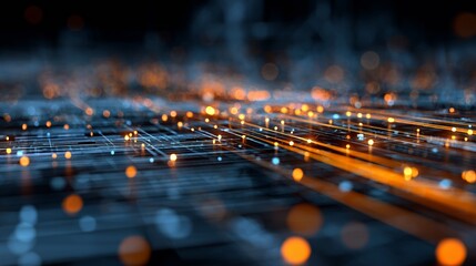 Vibrant Digital Landscape with Glowing Particles Representing Data Flow and Connectivity in a Futuristic Simulation Environment