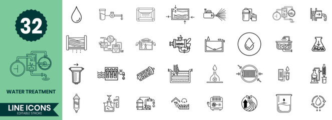 Bike and Trail Elements Line Icons Set Cycling, Mountain Biking, Outdoor Adventure, Bicycle Parts Outline Pack