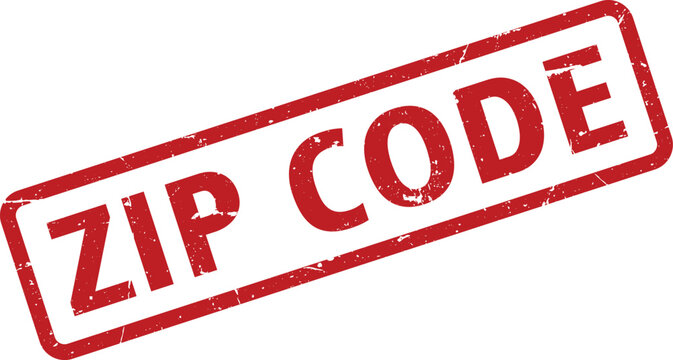 Distressed Red ZIP CODE Stamp on White Background, Angled Postal Symbolism