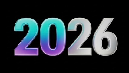 Futuristic 2026 numbers with gradient colors on black background, celebrating new year