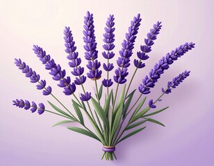 Lavande bouquet with purple flowers and green leaves arranged beautifully on a soft background