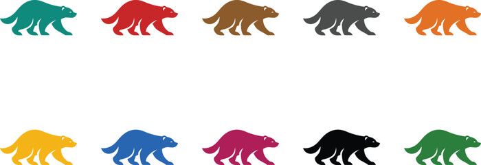 Walking animal silhouettes in assorted colors, Multicolor animal icons walking illustration