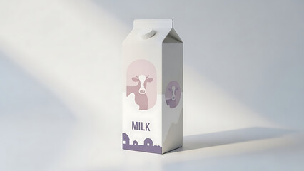 simple and clean milk carton mockup, standing vertically, realistic design with visible textures on the carton material, soft lighting to emphasize the product&rsquo;s clean look