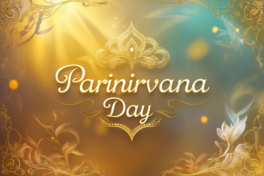 Greeting card Buddhist holiday Parinirvana Day in honor of Buddha reached full Nirvana AI Generative