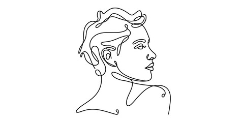 Continuous line drawing of a beautiful woman's profile looking back over her shoulder Vector, illustration