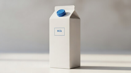 simple and clean milk carton mockup, standing vertically, realistic design with visible textures on the carton material, soft lighting to emphasize the product&rsquo;s clean look