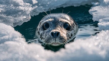 Young Seal Pup Swimming Through Ocean Waves Closeup with Calm Expression