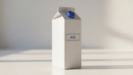 simple and clean milk carton mockup, standing vertically, realistic design with visible textures on the carton material, soft lighting to emphasize the product&rsquo;s clean look