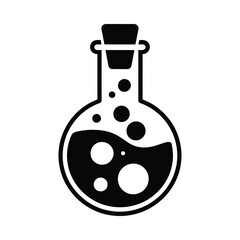 Laboratory flask with liquid and bubbles