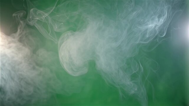 Wispy white smoke flowing against a vibrant green background with soft light effects.
