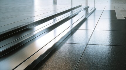 Medium shot of smooth aluminum flooring profiles highlighting sleek seamless design ideal for modern interiors and easy maintenance.