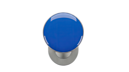 Blue Button with Silver Frame on White Background