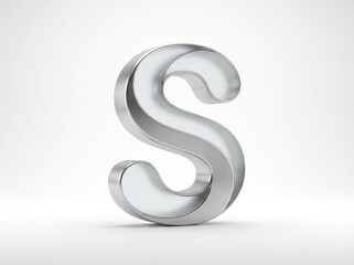 Naklejka premium A photorealistic 3d rendering showcases a sleek, silver capital letter s, featuring smooth curves and a metallic texture, isolated on a bright white background for a clean, professional look.