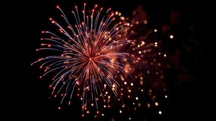 Dazzling firework bursts, red & blue sparks against night sky