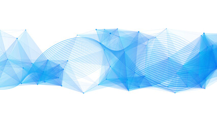 Abstract Blue Wave & Polygonal Mesh Background With Translucent Geometric Layers on White. Modern Tech Design for Digital Graphics, Presentations & Web Banners. © Sanatçi