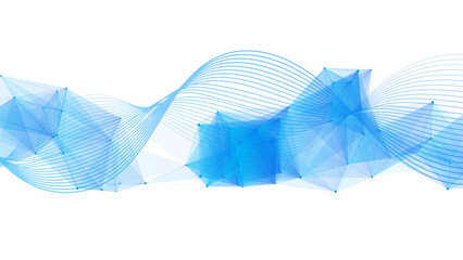 Abstract Blue Wave & Polygonal Mesh Background With Translucent Geometric Layers on White. Modern Tech Design for Digital Graphics, Presentations & Web Banners. © Sanatçi