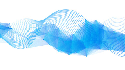 Abstract Blue Wave & Polygonal Mesh Background With Translucent Geometric Layers on White. Modern Tech Design for Digital Graphics, Presentations & Web Banners. © Sanatçi