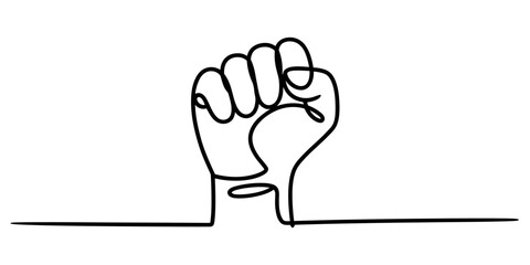 Continuous line art drawing of a powerful clenched fist raised in solidarity Vector, illustration