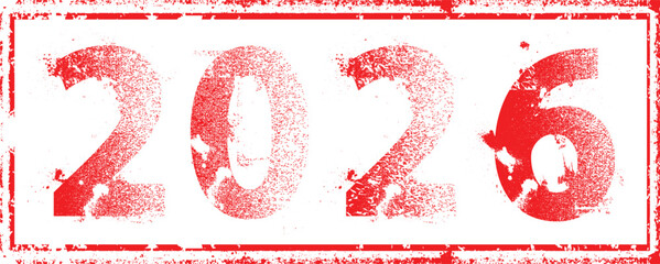 2026 - stamp texture distressed numbers for new year calendars . Textured industrial digits, rough typography for posters, tech and creative layouts. Vector illustration