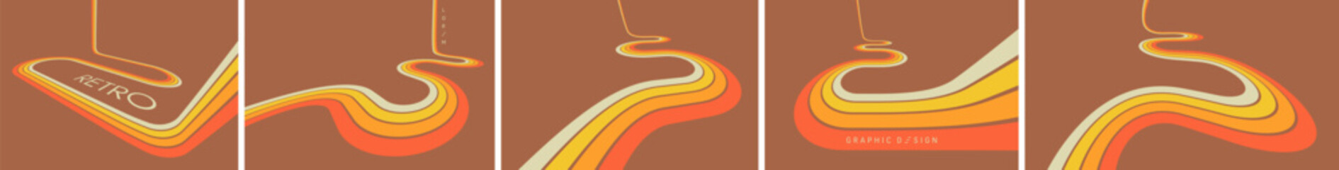 Background with coloured lines in retro 1970s style. Abstract dynamic curved ribbons. Design for poster or banner design of sports races and running events. Vector.