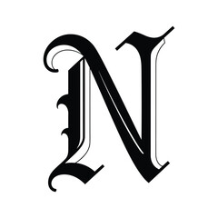 Elegant black letter n on white background
