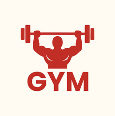 Red silhouette logo of a bodybuilder lifting a heavy barbell.