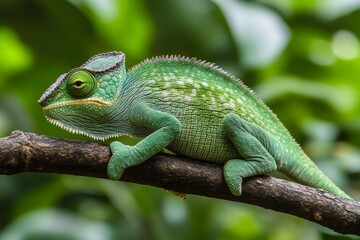 Fototapeta premium Side view of chameleon showcasing vibrant colors and textured skin