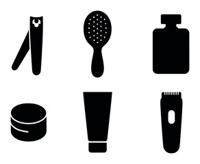 Silhouetted grooming tools set on gradient background